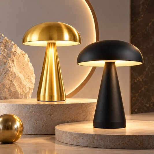 Sofello Lampe de Chevet Tactile Champignon Rechargeable en Métal Doré ou Noir pour Chambre et Bureau