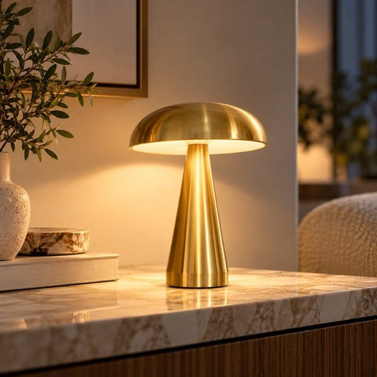 Sofello Lampe de Chevet Tactile Champignon Rechargeable en Métal Doré ou Noir pour Chambre et Bureau