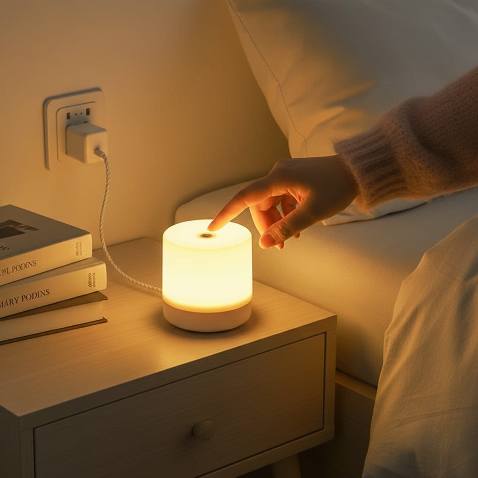 Sofello Lampe de chevet tactile LED USB – design rond blanc – chambre, bureau, lecture