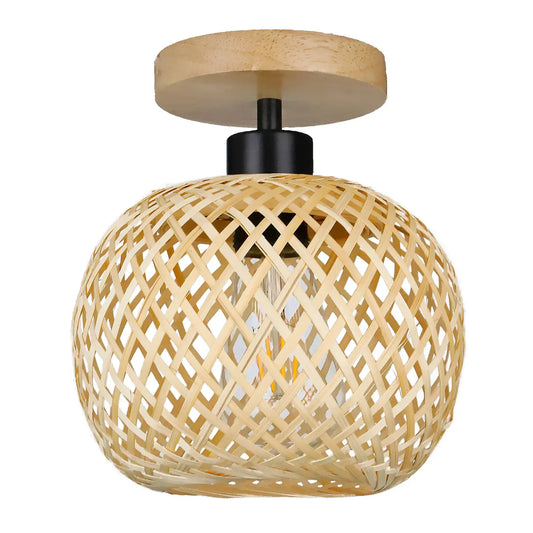 Sofello Plafonnier en bambou tressé style vintage, fait main, pour cuisine, chambre et salle à manger