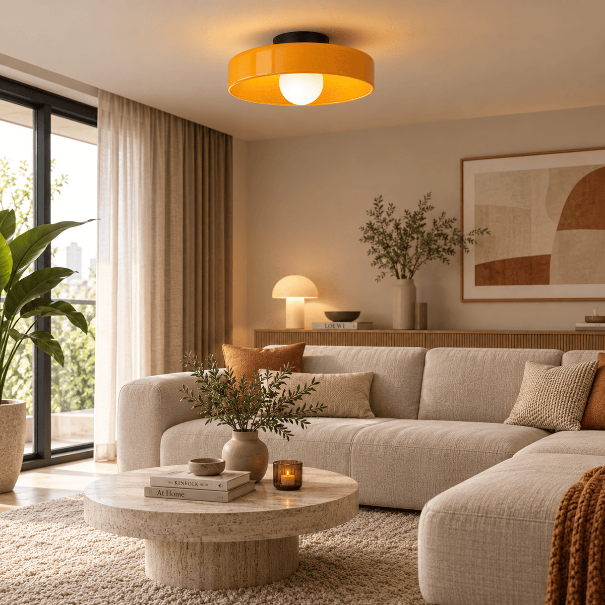 Sofello Plafonnier LED verre style vintage, blanc, vert ou orange pour chambre, salon et couloir