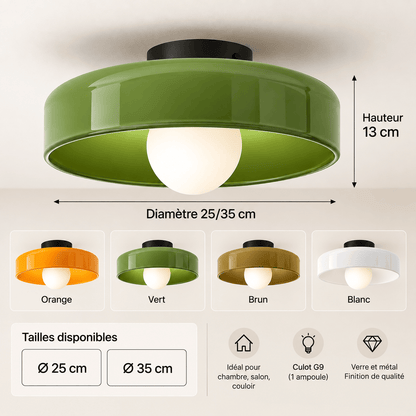 Sofello Plafonnier LED verre style vintage, blanc, vert ou orange pour chambre, salon et couloir