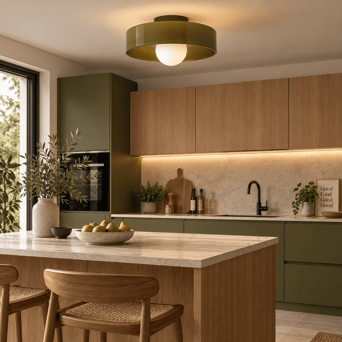 Sofello Plafonnier LED verre style vintage, blanc, vert ou orange pour chambre, salon et couloir