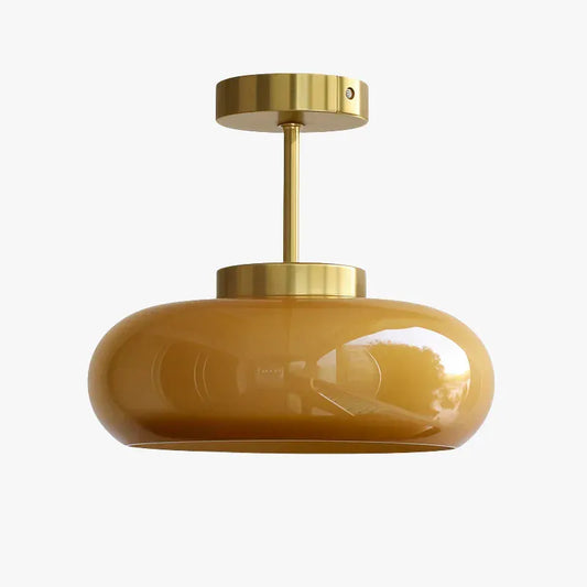 Sofello Plafonnier vintage abat-jour verre beige, structure dorée, pour chambre, salon et salle à manger
