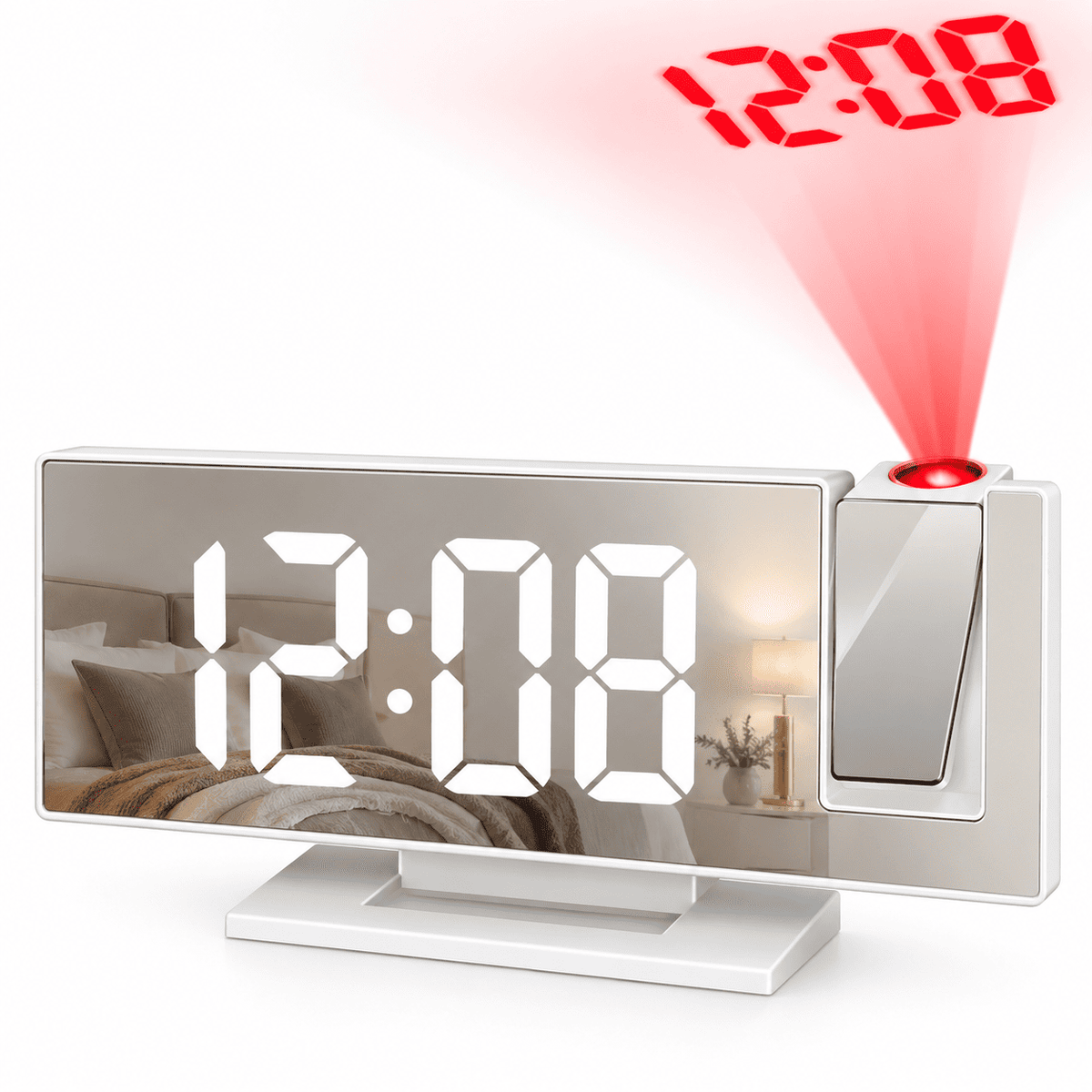 Sofello Réveil à projection plafond grand écran LED, température date, réveil lumineux chambre