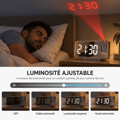 Sofello Réveil à projection plafond grand écran LED, température date, réveil lumineux chambre