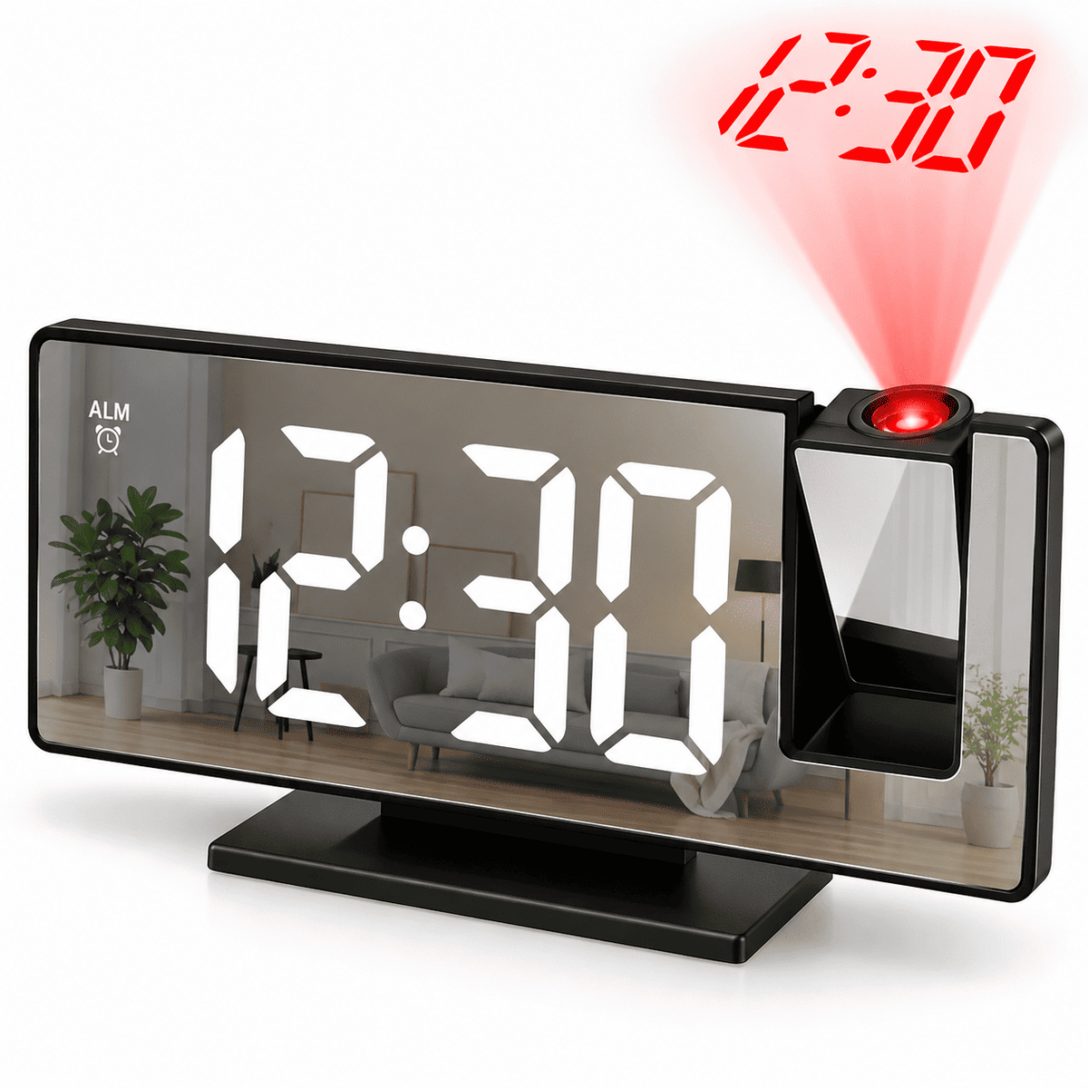 Sofello Réveil à projection plafond grand écran LED, température date, réveil lumineux chambre