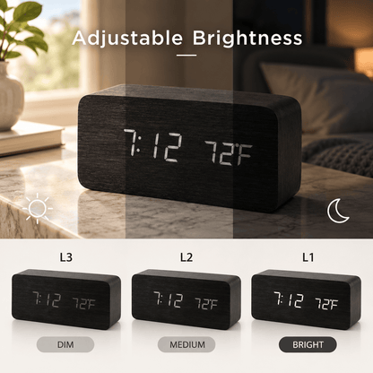 Sofello Réveil matin digital bois LED, affichage température et date, réveil lumineux chambre bureau