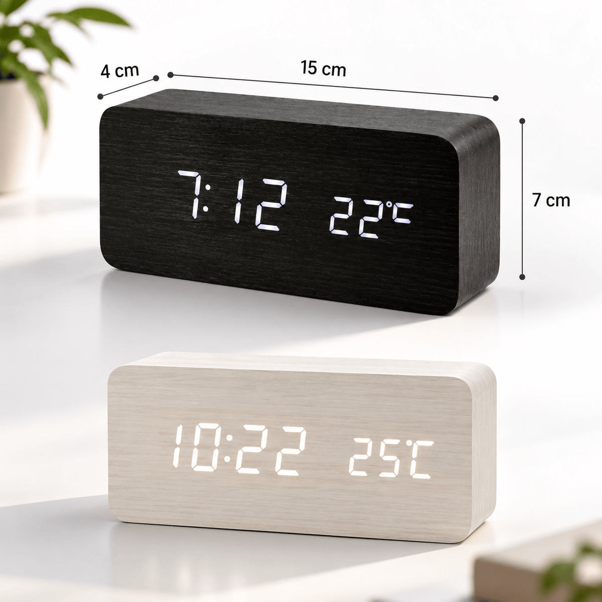 Sofello Réveil matin digital bois LED, affichage température et date, réveil lumineux chambre bureau