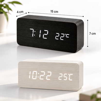 Sofello Réveil matin digital bois LED, affichage température et date, réveil lumineux chambre bureau