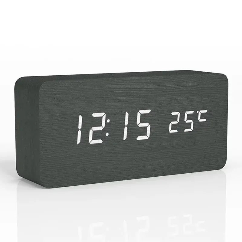 Sofello Réveil matin digital bois LED, affichage température et date, réveil lumineux chambre bureau