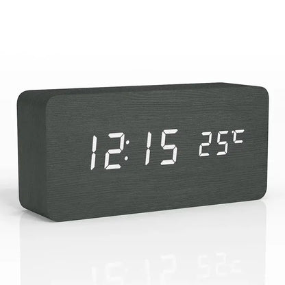 Sofello Réveil matin digital bois LED, affichage température et date, réveil lumineux chambre bureau