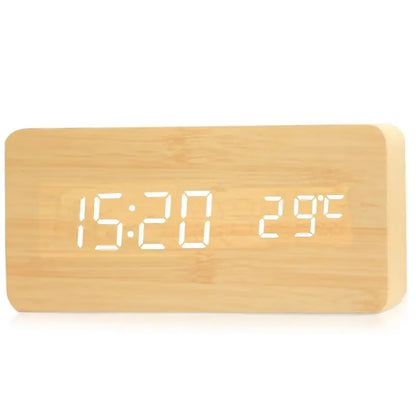 Sofello Réveil matin digital bois LED, affichage température et date, réveil lumineux chambre bureau