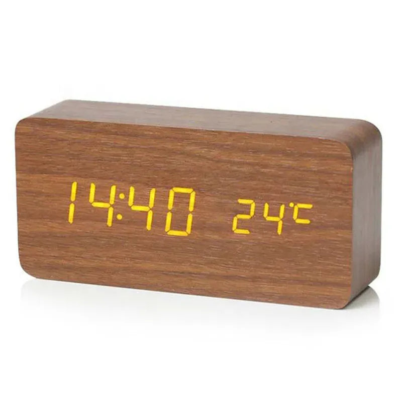 Sofello Réveil matin digital bois LED, affichage température et date, réveil lumineux chambre bureau