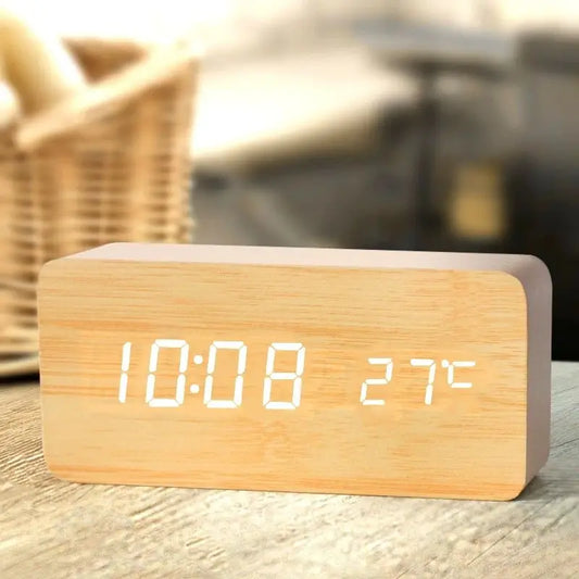 Sofello Réveil matin digital bois LED, affichage température et date, réveil lumineux chambre bureau