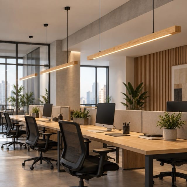 Sofello Suspension luminaire bois massif LED longue, design scandinave - cuisine, salle à manger, couloir