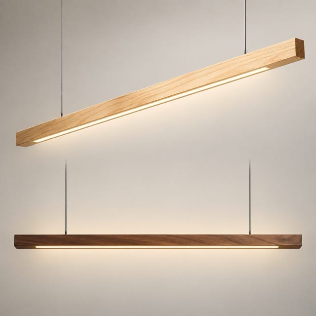Sofello Suspension luminaire bois massif LED longue, design scandinave - cuisine, salle à manger, couloir