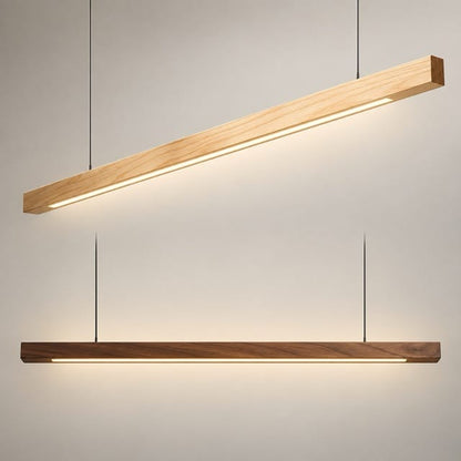 Sofello Suspension luminaire bois massif LED longue, design scandinave - cuisine, salle à manger, couloir
