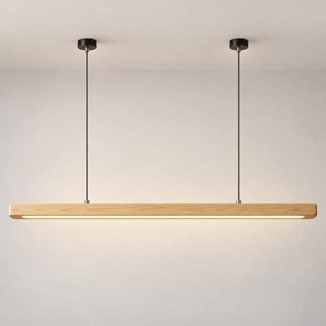 Sofello Suspension luminaire bois massif LED longue, design scandinave - cuisine, salle à manger, couloir