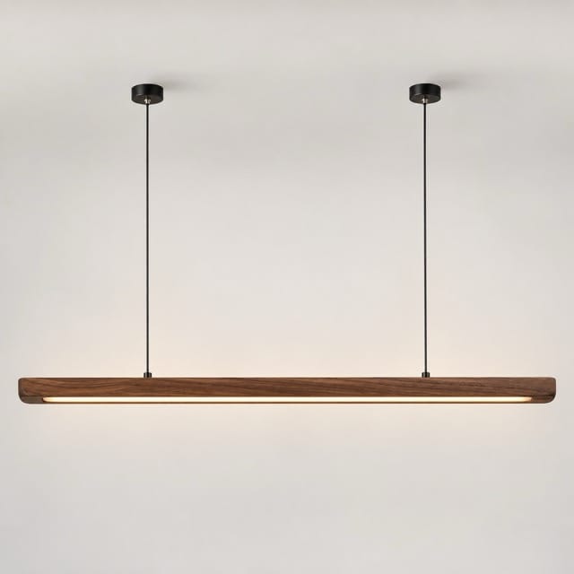 Sofello Suspension luminaire bois massif LED longue, design scandinave - cuisine, salle à manger, couloir