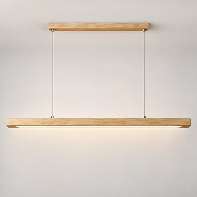 Sofello Suspension luminaire bois massif LED longue, design scandinave - cuisine, salle à manger, couloir