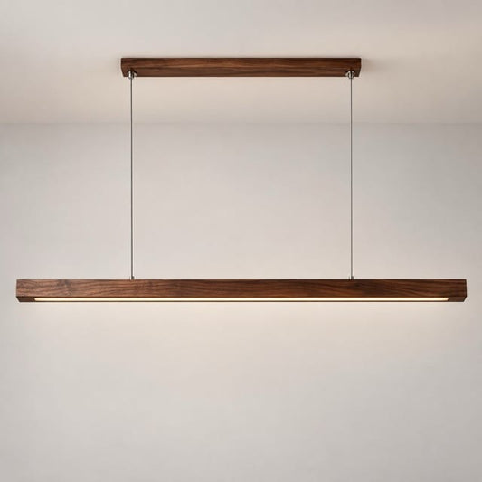 Sofello Suspension luminaire bois massif LED longue, design scandinave - cuisine, salle à manger, couloir