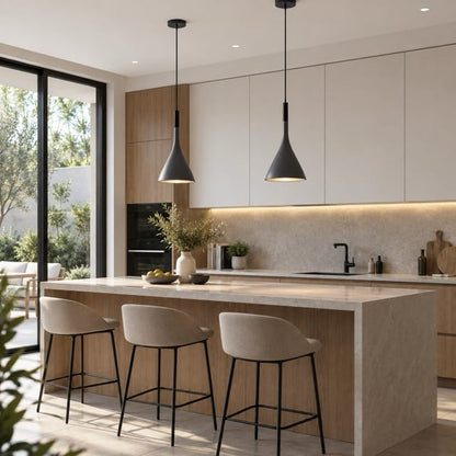 Sofello Suspension luminaire conique métal, style moderne, blanc et vert, pour cuisine et salle à manger