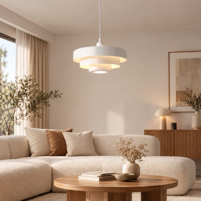 Sofello Suspension luminaire design colorée métal, orange/vert/blanc, salon salle à manger