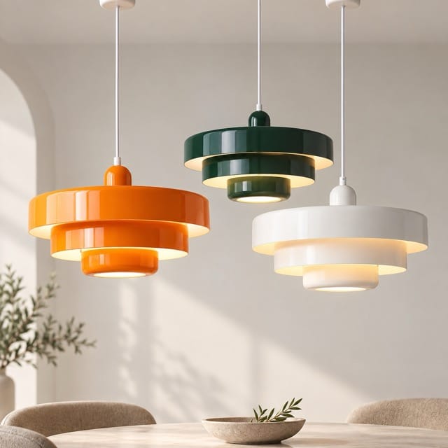 Sofello Suspension luminaire design colorée métal, orange/vert/blanc, salon salle à manger
