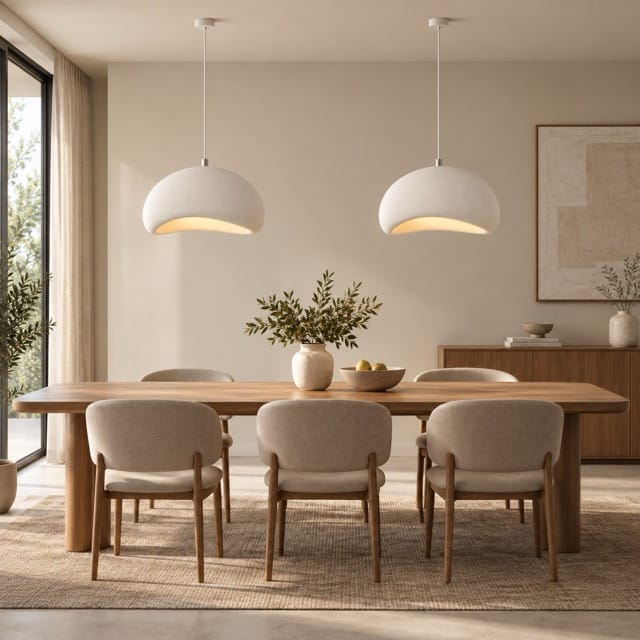 Sofello Suspension luminaire design organique blanche en résine, forme galet, pour salle à manger et salon