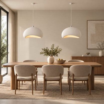 Sofello Suspension luminaire design organique blanche en résine, forme galet, pour salle à manger et salon