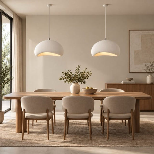 Sofello Suspension luminaire design organique blanche en résine, forme galet, pour salle à manger et salon
