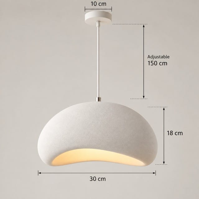 Sofello Suspension luminaire design organique blanche en résine, forme galet, pour salle à manger et salon