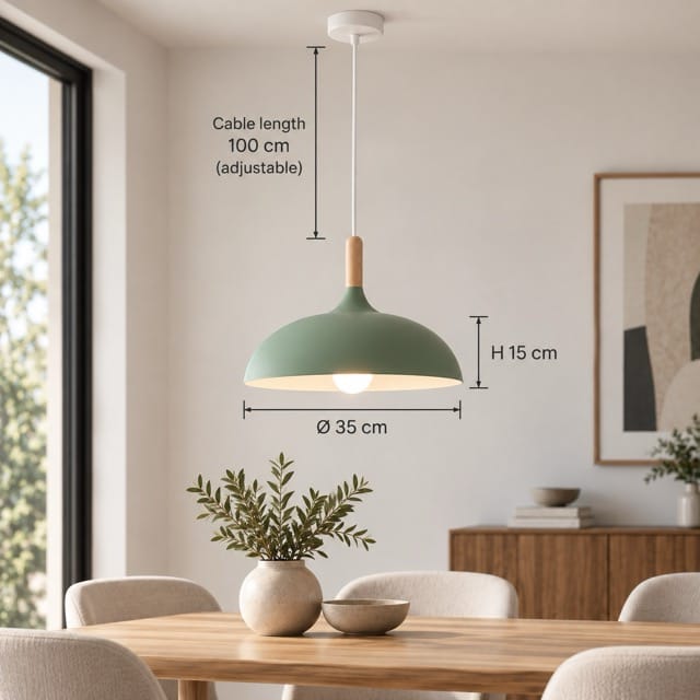 Sofello Suspension luminaire dôme métal et bois, style scandinave, plusieurs coloris, pour salon et chambre