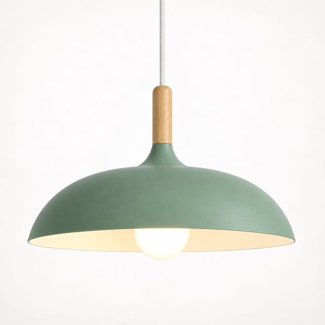 Sofello Suspension luminaire dôme métal et bois, style scandinave, plusieurs coloris, pour salon et chambre