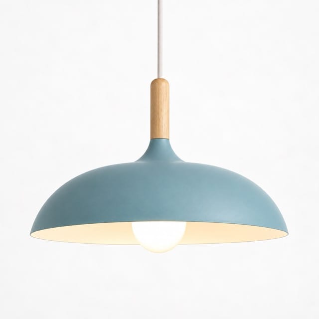 Sofello Suspension luminaire dôme métal et bois, style scandinave, plusieurs coloris, pour salon et chambre