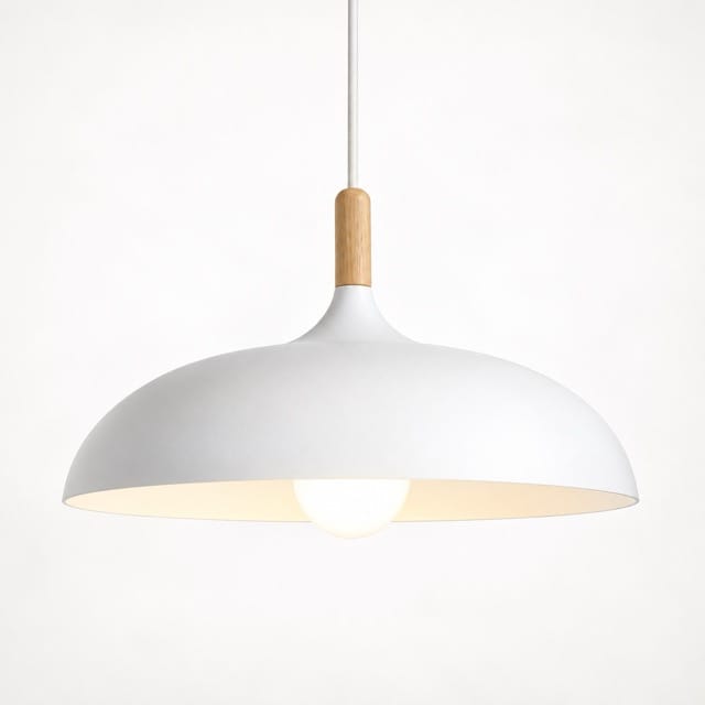 Sofello Suspension luminaire dôme métal et bois, style scandinave, plusieurs coloris, pour salon et chambre