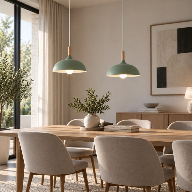 Sofello Suspension luminaire dôme métal et bois, style scandinave, plusieurs coloris, pour salon et chambre