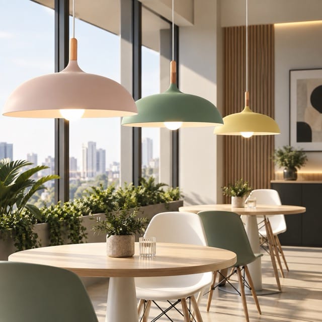 Sofello Suspension luminaire dôme métal et bois, style scandinave, plusieurs coloris, pour salon et chambre