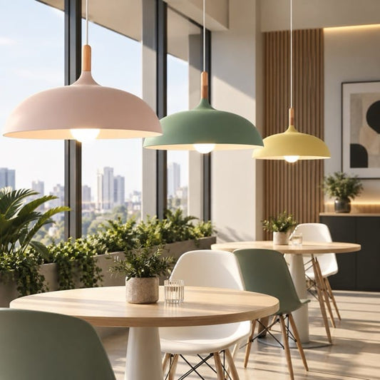 Sofello Suspension luminaire dôme métal et bois, style scandinave, plusieurs coloris, pour salon et chambre