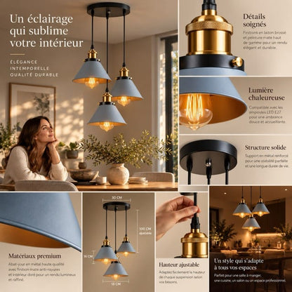 Sofello Suspension Luminaire Industrielle Vintage en Métal Noir, Blanc ou Terracotta pour Cuisine et Salon