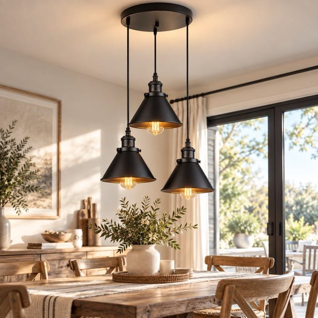 Sofello Suspension Luminaire Industrielle Vintage en Métal Noir, Blanc ou Terracotta pour Cuisine et Salon