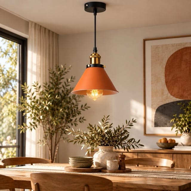 Sofello Suspension Luminaire Industrielle Vintage en Métal Noir, Blanc ou Terracotta pour Cuisine et Salon