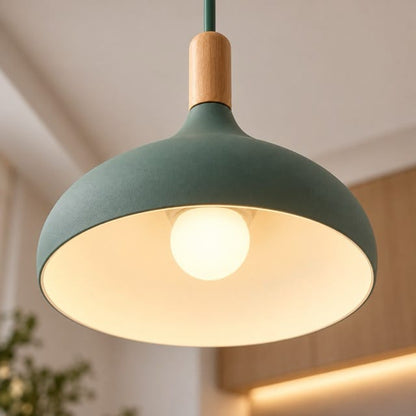 Sofello Suspension luminaire macaron design aluminium et bois, vert gris bleu jaune rose, pour cuisine, chambre, salon, salle à manger