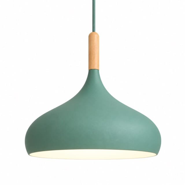 Sofello Suspension luminaire macaron design aluminium et bois, vert gris bleu jaune rose, pour cuisine, chambre, salon, salle à manger