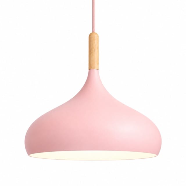 Sofello Suspension luminaire macaron design aluminium et bois, vert gris bleu jaune rose, pour cuisine, chambre, salon, salle à manger