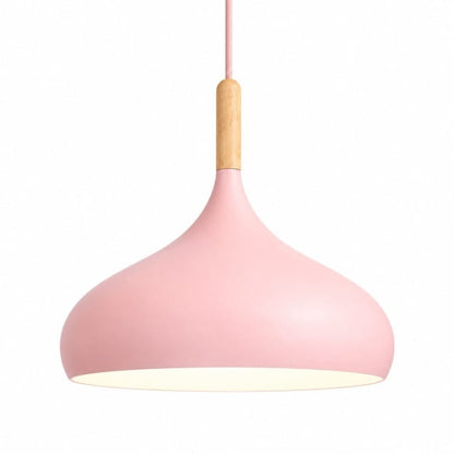 Sofello Suspension luminaire macaron design aluminium et bois, vert gris bleu jaune rose, pour cuisine, chambre, salon, salle à manger
