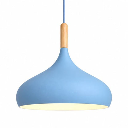 Sofello Suspension luminaire macaron design aluminium et bois, vert gris bleu jaune rose, pour cuisine, chambre, salon, salle à manger