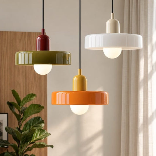 Sofello Suspension luminaire verre style Bauhaus rétro, blanc, vert, orange, pour salon et salle à manger
