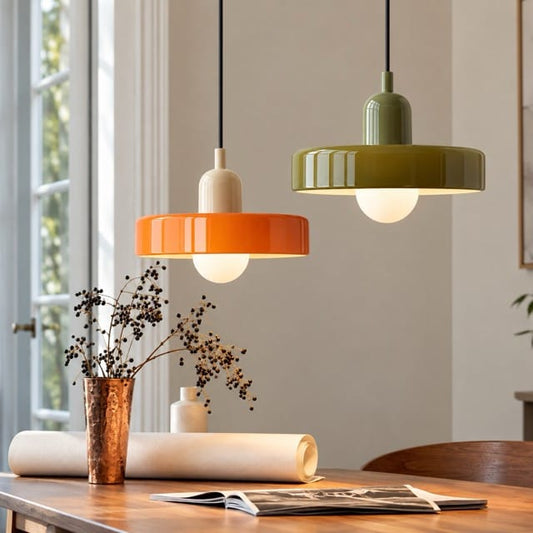 Sofello Suspension luminaire verre style Bauhaus rétro, blanc, vert, orange, pour salon et salle à manger